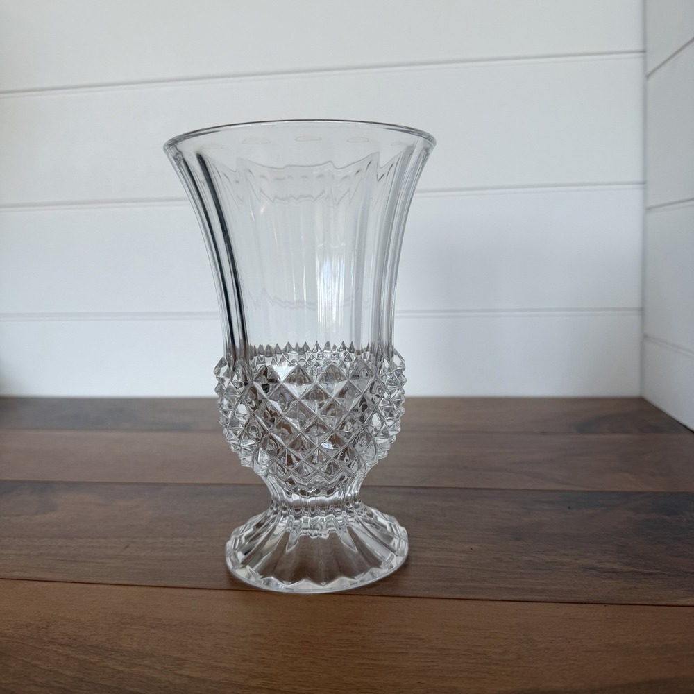 Cristal‎ D'Arques-Durand Footed Tall Fluted Vase Longchamp Clear Crystal Vintage